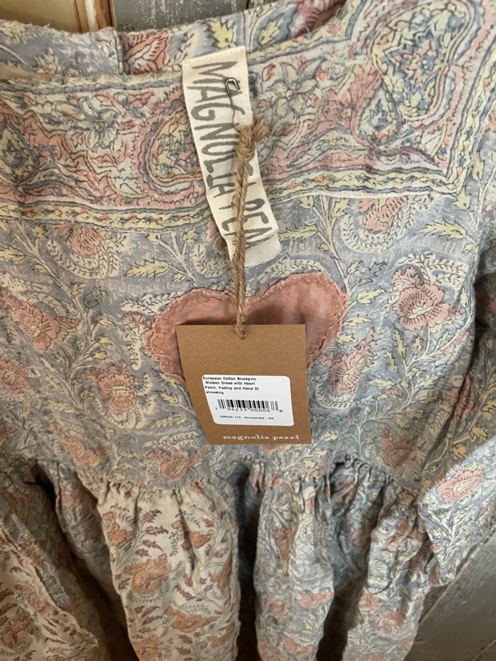 Magnolia Pearl Boho Heart Patch Floral Dress in Dusty Pink and Gray - Picture 5 of 8